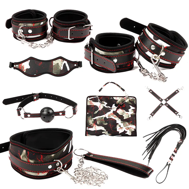 8 шт. БДСМ, кожаные наручники, манжеты на щиколотки, капризный воротник, набор