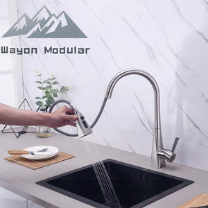 Robinet <span class=keywords><strong>de</strong></span> cuisine moderne Wayon en acier brossé noir, extractible, pour comptoirs en marbre - Product Image 5