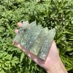 คริสตัลบำบัดคุณภาพสูง หินดิบธรรมชาติ พรีไนต์รูปทรงหอคอยสีเขียว สำหรับตกแต่งบ้าน - Product Image 5