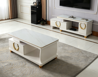 Table TV moderne extensible avec rangement pour salon, table basse avec plateau en verre et 2 tiroirs, meuble de maison