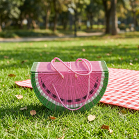 Panier de rangement artisanal en PE en forme de pastèque avec poignée, couleurs rose et vert, écologique, pour salon, pique-nique en extérieur