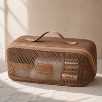 Nouvelle Trousse de Maquillage en Maille Grande Capacité, Sensation Haut de Gamme, Portable, Multifonctionnelle, Compartimentée, pour Voyage, avec Fermeture Éclair
