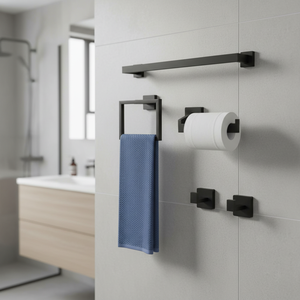 Juego de Accesorios de Baño en Negro Mate, Material de Hierro, Juego de Toallero y Ganchos Modernos en Oferta - Product Image 1