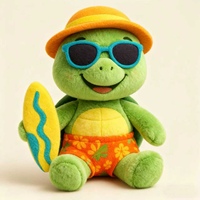 Peluche de mascotte personnalisée Tortue verte mignonne tenant une planche de surf avec chapeau coloré et lunettes de soleil Peluche de mascotte de tortue personnalisée