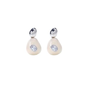 Water Drop <b>Stud</b> Earrings Faux Pearl White <b>Silver</b> Bezel Setting Women's Everyday Wear - Product Image 4