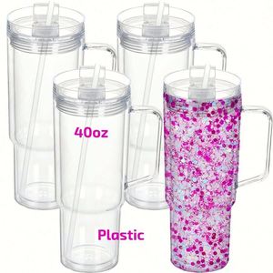 Vaso de Viaje Personalizado de 40 oz con Doble Pared, Tipo Globo de Nieve, Libre de BPA, con Pajita de Plástico, Tapa Reutilizable, Asa y Diseño de Dibujos Animados - Product Image 1