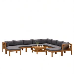Ensemble de salon d'extérieur en bois d'acacia gris foncé, 10 places, mobilier de jardin au design contemporain, résistant aux intempéries - Product Image 1