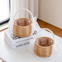 Panier cadeau tressé en fausse rotin de style américain avec poignée en perles, fait main, pour salon, type sur pied, Shandong