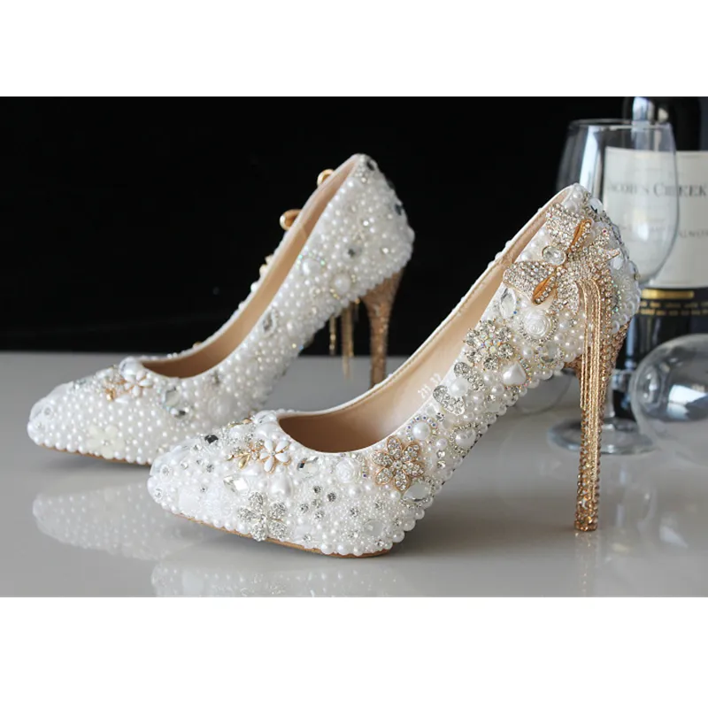 2023 Handmade Pearl Rhinestone Stiletto Heels Wedding Shoes Women Bridal Pump