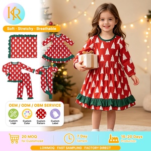 KR Girls <strong>Christmas</strong> Tree Print Long Sleeve <strong>Dress</strong> Custom Pattern Ruffle Hem Festive <strong>Dress</strong> for <strong>Kids</strong> Holiday Party Family Wear - Product Image 1