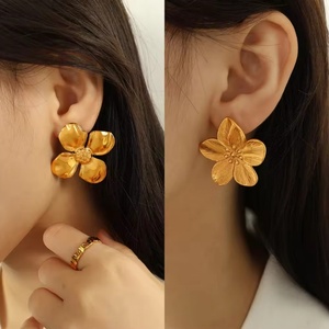 Pendientes de Flor de Acero Inoxidable 316L con Baño de Oro PVD de 18k, Joyería de Moda Vintage de Alta Calidad, Sin Deslustre, para Mujer - Product Image 2