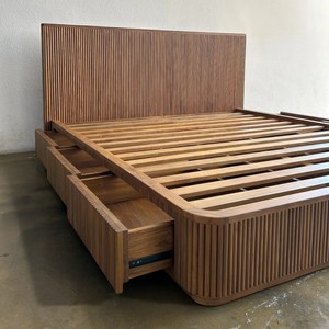 Mid-Century Modern Solid Teak Wood Platform Wall <b>Bed</b> Frame King <b>Size</b> Fluted Storage Drawers Hand Eco-Friendly Fluttedstorage Mid - Product Image 2