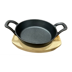 Padella in ghisa con base in legno, piastra rotonda per fajitas, pentola per cottura e frittura - Product Image 2