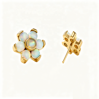 Piercing corporel en titane G23, clou d'oreille opale pour tragus, sans filetage, plaqué or, en titane, à enfiler, motif fleur, piercing hélix, labret