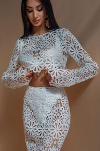 Nuovi Modelli di Abiti Lunghi Estivi da Donna con <span class=keywords><strong>Maniche</strong></span> <span class=keywords><strong>Lunghe</strong></span>, <span class=keywords><strong>Vestito</strong></span> a Tubino <span class=keywords><strong>Bianco</strong></span> in <span class=keywords><strong>Pizzo</strong></span> a Due Pezzi - Product Image 5