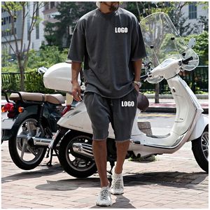 Conjunto de dos piezas con logotipo personalizado para <span class=keywords><strong>hombre</strong></span>, camiseta de manga corta, pantalones cortos, chándal de algodón y poliéster, superventas - Product Image 3