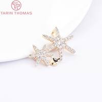 Broche Étoile et Lune en Laiton Plaqué Or 24K avec Micro-Pavé de Zirconiums Clairs et Plateau de Sertissage pour Perles, Accessoires de Bijouterie DIY pour Vêtements, Vente en Gros