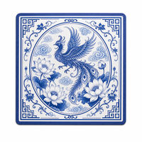 Tapis de jeu de mahjong en néoprène 3 mm, motif Phénix Bleu Lotus Art Oriental, pour la maison, les clubs, les tournois et comme cadeau