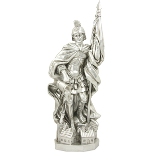 Estatua de San Floriano en Plata Antigua, Resistente a los Rayos UV con Acabado de Pintura al Óleo Antigua, Altura Aprox. Escultura de 50 cm 9006935236613 - Product Image 1