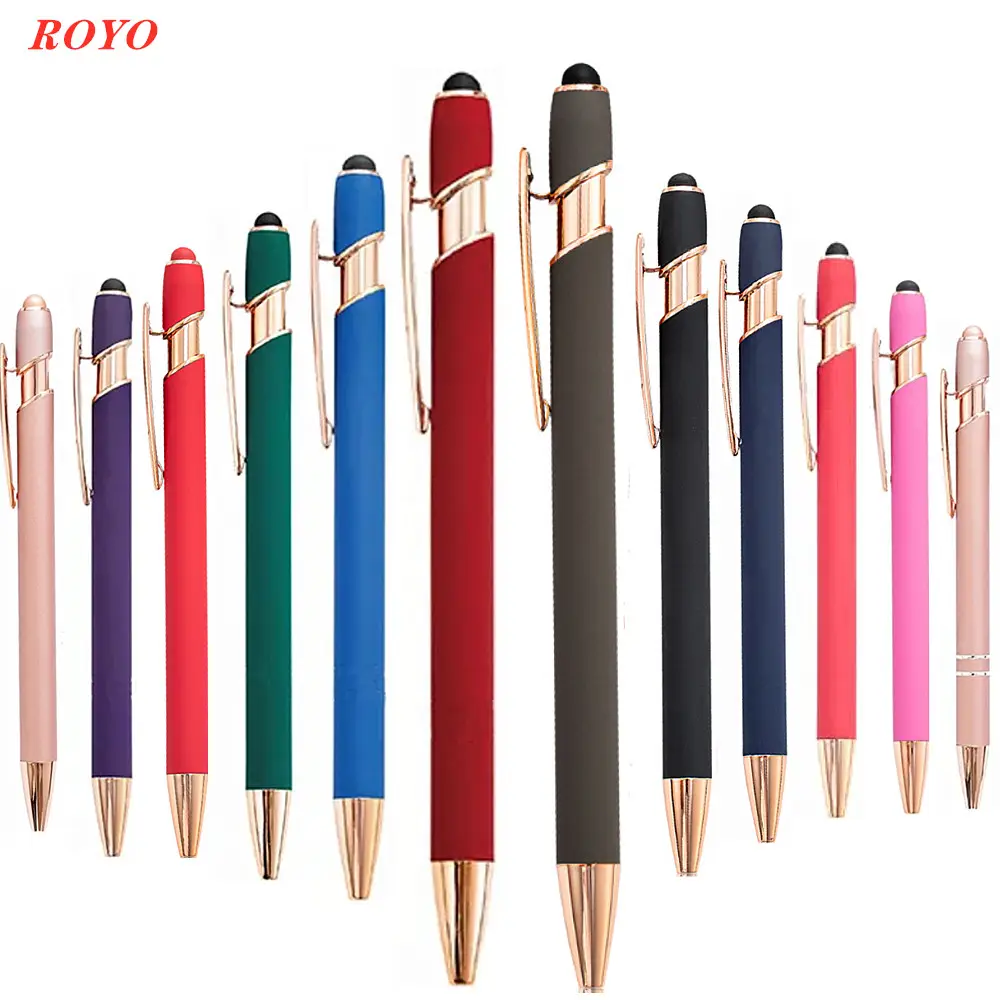 Hot Sale Rubber Matt Rose Metal Promotion Advertising Gift 2 in 1 Ball pen Stylus Screen Ballpoint Pen With Custom Logo