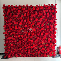 Mur de fleurs artificielles 3D en tissu 8 x 8 pieds, pivoines et roses, pour décoration de mariage