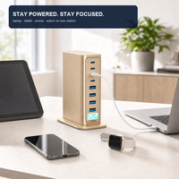 Chargeur GaN 520W, station de bureau 8 ports, 4C PD100W 4A QC30W, affichage en temps réel AI, chargez 8 appareils pour ordinateur portable