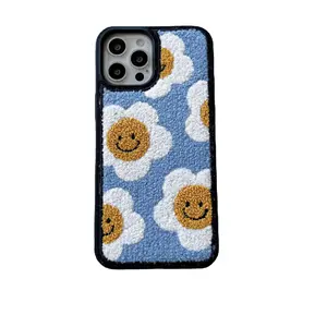 For iPhone 14 13 12 11 Cell Phone Case Embroidery 2023 Custom Floral Ladies Phone Covers for iPhone 15 Pro Max Embroidery Case