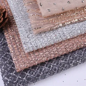 Wholesale Sparkly 100% Polyester Prom Voile Fabric Luxury Tulle Lace Sheer Foil Mesh Metallic sequin velvet fabric