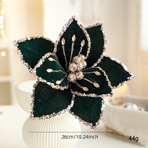 Velvet Artificial Poinsettia Glitter Gold Frosted Christmas Wreath <b>Tree</b> Decor Red Poinsettia Flower Fashionable Eco Home - Product Image 4