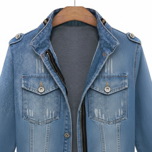 Chaqueta Vaquera Estilo Motero para Mujer, Estilo Vintage, 100% Algodón, Ecológica, Transpirable, Técnica de Lavado, Estilo Moderno, Combinación de Resistencia y Elegancia - Product Image 1