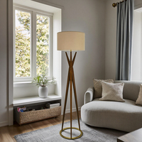 Lampe sur pied européenne en bois de noyer et laiton avec abat-jour en tissu couleur avoine, base LED E27 pour chambre à coucher, salon, bureau