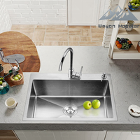 Fregadero de Cocina Minimalista Wayon de Acero Inoxidable Cepillado con Grifo Extraíble de Arco Alto