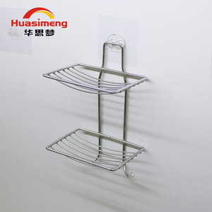 Huasimeng Double Layer Soap Rack 304 Stainless Steel Suction Mounted Bathroom Shelf With Drainage Function - Product Image 1