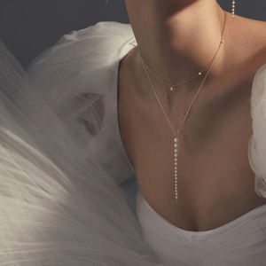 Zarif uzun tel zincir inci takı yüksek kalite 18K altın kaplama uzun kolye inci kolye küpe seti - Product Image 2