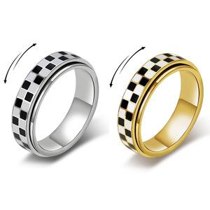 Classic Women Ring Racing <strong>Flag</strong> Black and White Chessboard Grid Rotatable Ring - Product Image 1