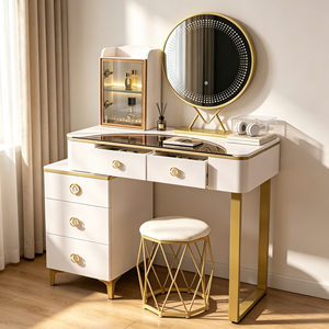 Modern Makeup Vanity <b>With</b> Lighted Mirror Storage <b>Drawers</b> Bedroom <b>Dressing</b> <b>Table</b> <b>With</b> Stool - Product Image 5