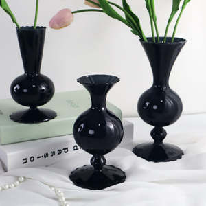 투명 유약 블랙 아트 데코 레트로 데스크탑 장식 꽃병 - Product Image 3