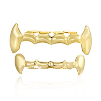 Grillz unisexe en cuivre doré style dent de vampire, modèle Xuanlian 4534, tendance Europe-Amérique, hip-hop, Halloween, style géométrique, à succès