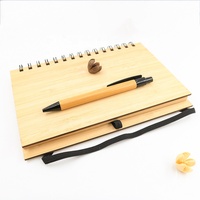 Carnet de notes à spirale A5 en bois de bambou avec logo personnalisé écologique ensemble cadeau avec stylo attaché