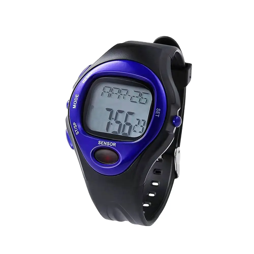 Stainless Steel Back Pulse Rate Wrist Watch Cheap Plastic Case Stop Watches PU Band Pedometer Digital Watch