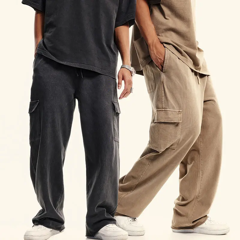 wholesale men's casual pants high quality designer men clothing 2024 new arrival sweat cargo pants for men acid wash