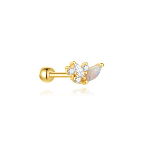 Pendientes de Plata de Ley con Baño de Oro de 18K, Diseño de Ojo de Caballo con Circonita y Ópalo - Product Image 1