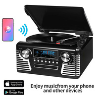 Gramophone classique multifonction à 3 vitesses, Bluetooth, vintage, ancien lecteur de disques vinyles, radio AM/FM, phonographe