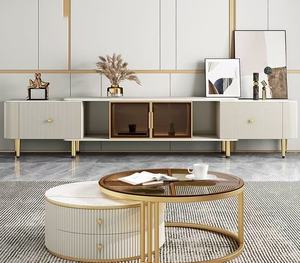 Gabinetes de unidad de Tv de lujo directos de fábrica, soporte de Tv moderno y <span class=keywords><strong>mesa</strong></span> de centro con cajón, juego de <span class=keywords><strong>mesa</strong></span> de Tv retráctil, apartamento pequeño - Product Image 1