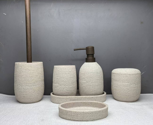 Ensemble d'accessoires de salle de bain en plastique avec poubelle, distributeur de savon, porte-savon, porte-<span class=keywords><strong>brosse</strong></span> à dents et <span class=keywords><strong>brosse</strong></span> <span class=keywords><strong>WC</strong></span> avec support - Product Image 3