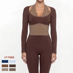 Top <span class=keywords><strong>de</strong></span> Yoga <span class=keywords><strong>de</strong></span> Manga Larga con Diseño Festoneado, Conjunto <span class=keywords><strong>de</strong></span> Yoga <span class=keywords><strong>de</strong></span> <span class=keywords><strong>Dos</strong></span> Piezas con Bloques <span class=keywords><strong>de</strong></span> Color, Ajuste Delgado, Transpirable, Ropa Deportiva y <span class=keywords><strong>de</strong></span> Fitness - Product Image 6
