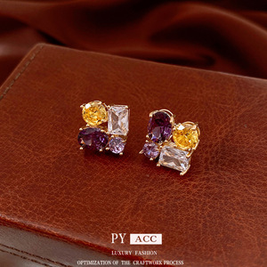 Boucles d'oreilles ovales en zircon à aiguille d'argent, style industriel européen et américain, chic, haut de gamme, simple et audacieux, pour <span class=keywords><strong>femme</strong></span>, vente en gros - Product Image 2