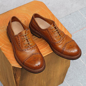 Chaussures en cuir Goodyear Welted pour hommes, semelle en cuir véritable, bout rond, chaussures habillées décontractées tendance - Product Image 1