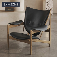 Fauteuil de rangement moderne de luxe nordique en cuir véritable, en bois massif, avec mousse haute élasticité, pour salon et bureau à domicile