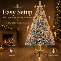 Sapin de Noël artificiel pliable avec LED, arbre de Noël télescopique sur pied, imperméable pour l'extérieur, décoration de fête pour la maison